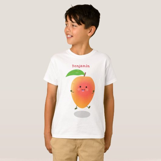 Cute happy mango yellow cartoon illustratie t-shirt (Voorkant volledig)