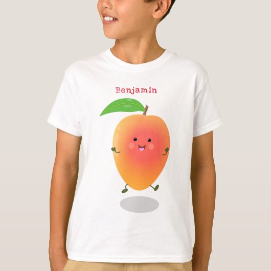 Cute happy mango yellow cartoon illustratie t-shirt (Voorkant)