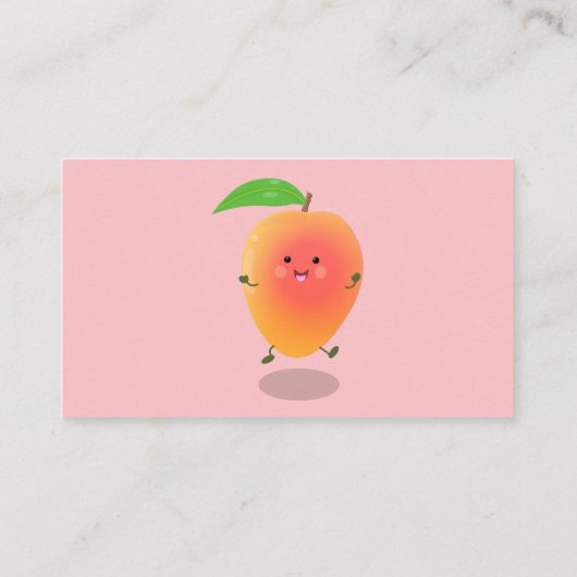 Cute happy mango yellow cartoon illustratie visitekaartje (Achterkant)