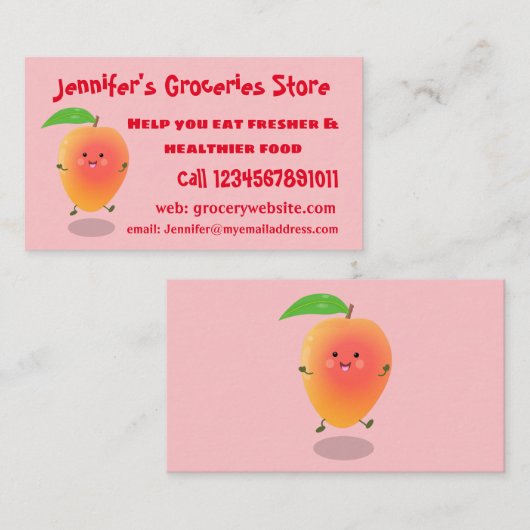 Cute happy mango yellow cartoon illustratie visitekaartje (Voorkant / Achterkant)