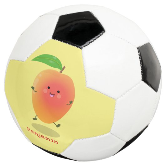 Cute happy mango yellow cartoon illustratie voetbal (Drie kwart)