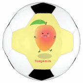 Cute happy mango yellow cartoon illustratie voetbal (Voorkant)