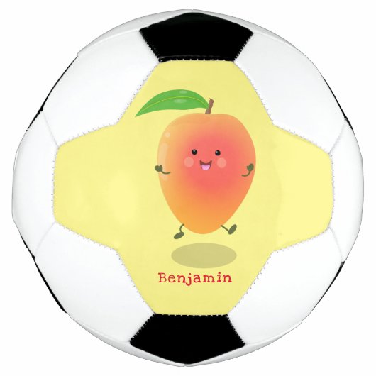 Cute happy mango yellow cartoon illustratie voetbal (Voorkant)