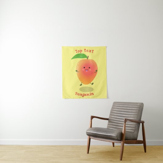 Cute happy mango yellow cartoon illustratie wandkleed (In situ)