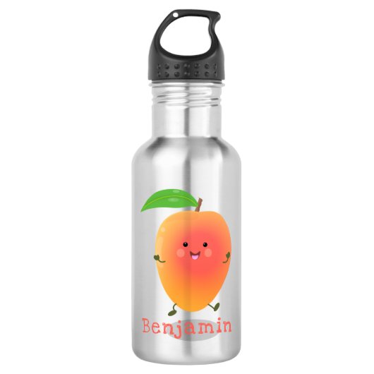 Cute happy mango yellow cartoon illustratie waterfles (Voorkant)