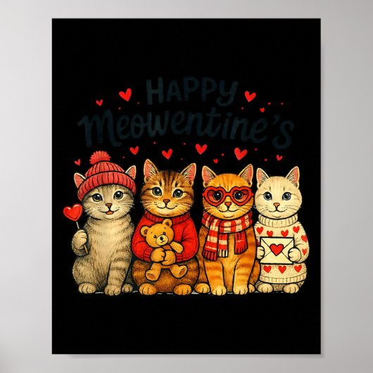 Cute Happy Meowentines Valentine Cats Love Men Wom Poster (Voorkant)