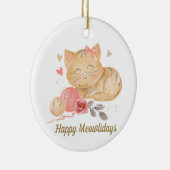 Cute Happy Mewolidays Cat Ceramic Ornament (Rechts)