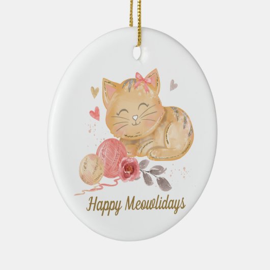 Cute Happy Mewolidays Cat Ceramic Ornament (Rechts)
