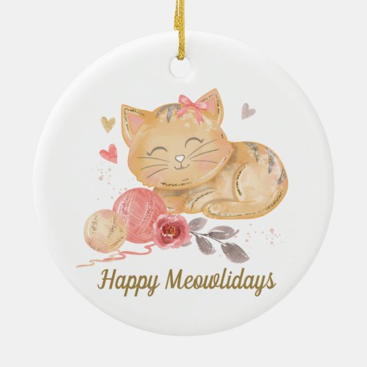 Cute Happy Mewolidays Cat Ceramic Ornament (Achterkant)