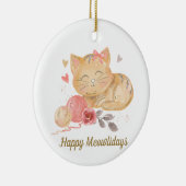 Cute Happy Mewolidays Cat Ceramic Ornament (Rechts)