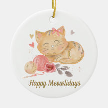 Cute Happy Mewolidays Cat Ceramic Ornament