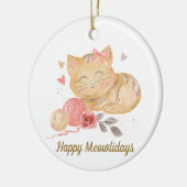 Cute Happy Mewolidays Cat Ceramic Ornament (Links)