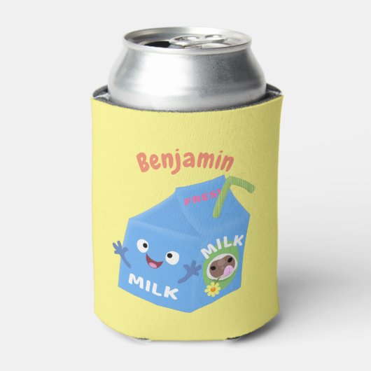 Cute happy milk carton cartoon blikjeskoeler (Blikje Voorkant)