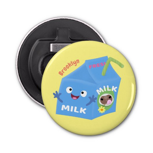 Cute happy milk carton cartoon button flesopener (Voorkant)