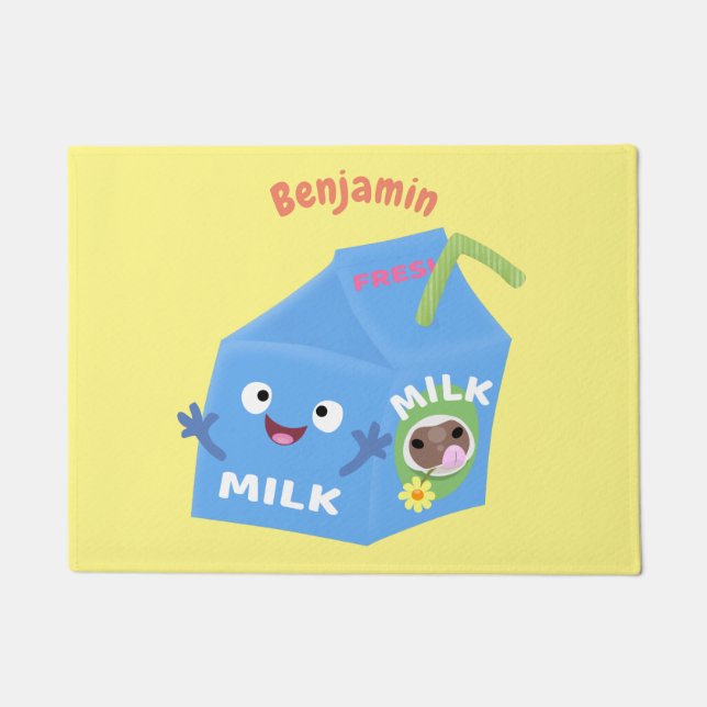 Cute happy milk carton cartoon deurmat (Voorkant)