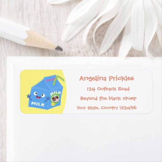 Cute happy milk carton cartoon etiket (Insitu)