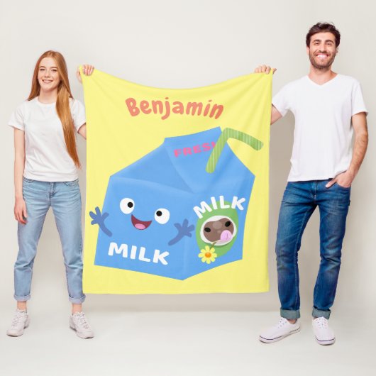 Cute happy milk carton cartoon fleece deken (In situ)