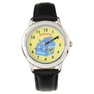 Cute happy milk carton cartoon horloge