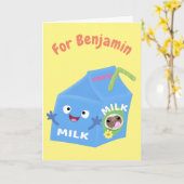 Cute happy milk carton cartoon kaart (Gele Bloem)