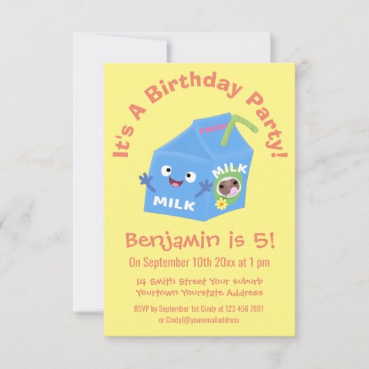 Cute happy milk carton cartoon kaart (Voorkant)