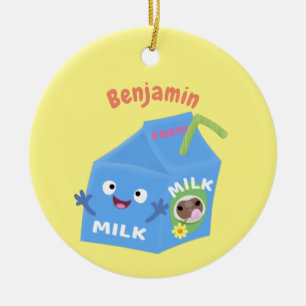 Cute happy milk carton cartoon keramisch ornament