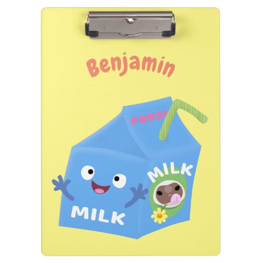 Cute happy milk carton cartoon klembord (Voorkant)