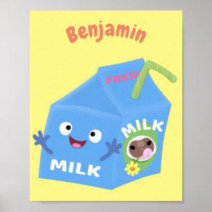 Cute happy milk carton cartoon poster