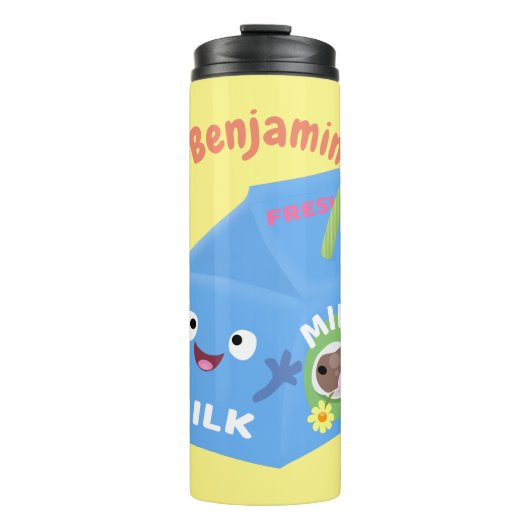 Cute happy milk carton cartoon thermosbeker (Voorkant)
