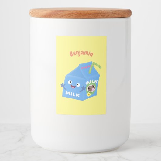 Cute happy milk carton cartoon voedselcontainer etiket (Voorkant)