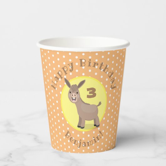 Cute happy mini donkey cartoon illustratie papieren bekers (Achterkant)