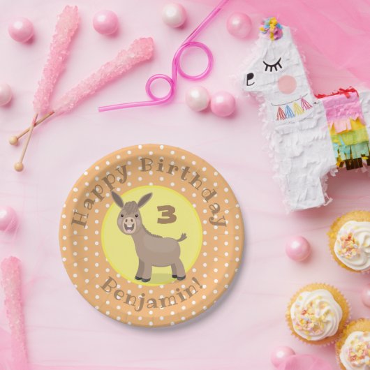 Cute happy mini donkey cartoon illustratie papieren bordje (Feest)