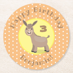 Cute happy mini donkey cartoon illustratie ronde kartonnen onderzetter