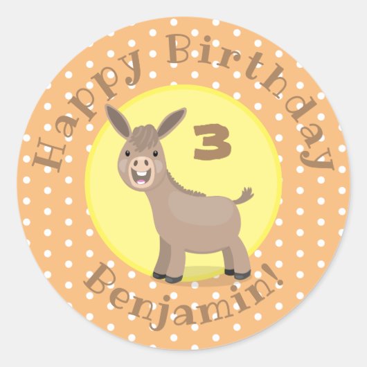 Cute happy mini donkey cartoon illustratie ronde sticker (Voorkant)