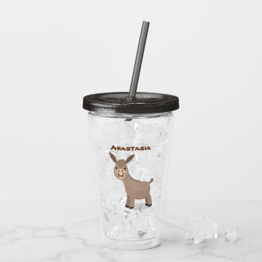 Cute happy miniature donkey cartoon acryl drinkbeker (Achterkant ijs)