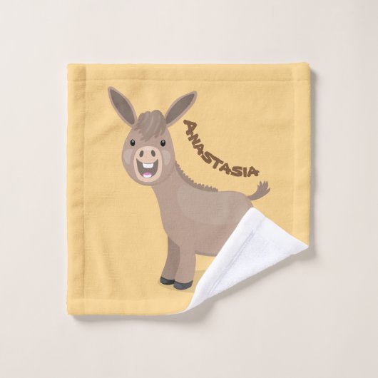 Cute happy miniature donkey cartoon bad handdoek (Wasdoekje)