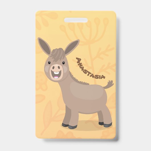 Cute happy miniature donkey cartoon badge (Voorzijde)