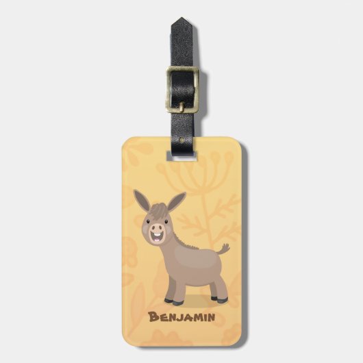 Cute happy miniature donkey cartoon bagagelabel (Voorkant verticaal)