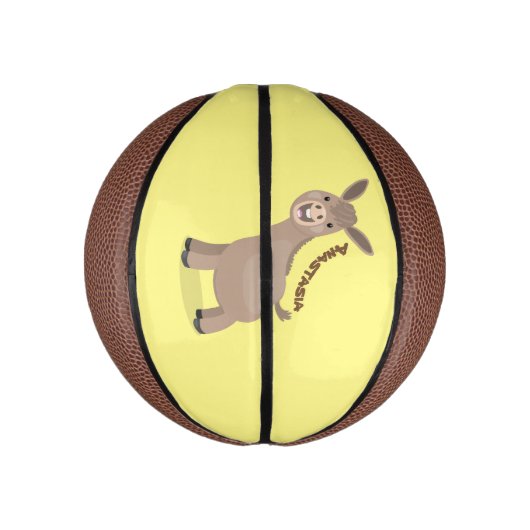 Cute happy miniature donkey cartoon basketbal (Verticaal)