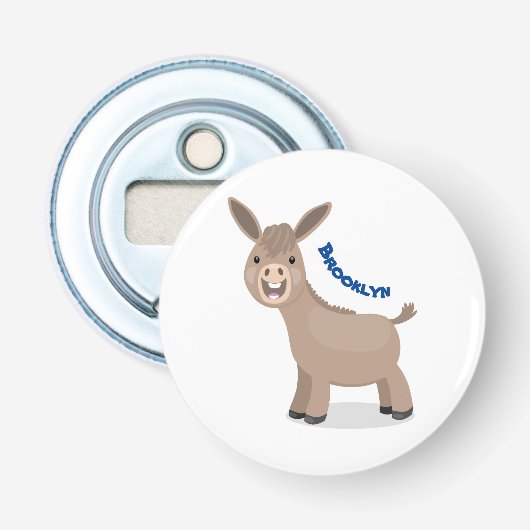 Cute happy miniature donkey cartoon button flesopener (Voorkant)