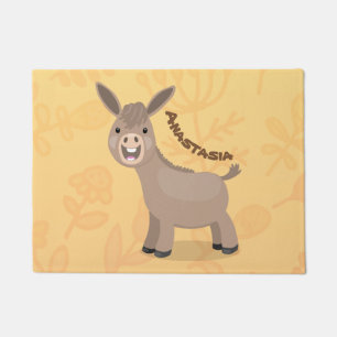 Cute happy miniature donkey cartoon deurmat