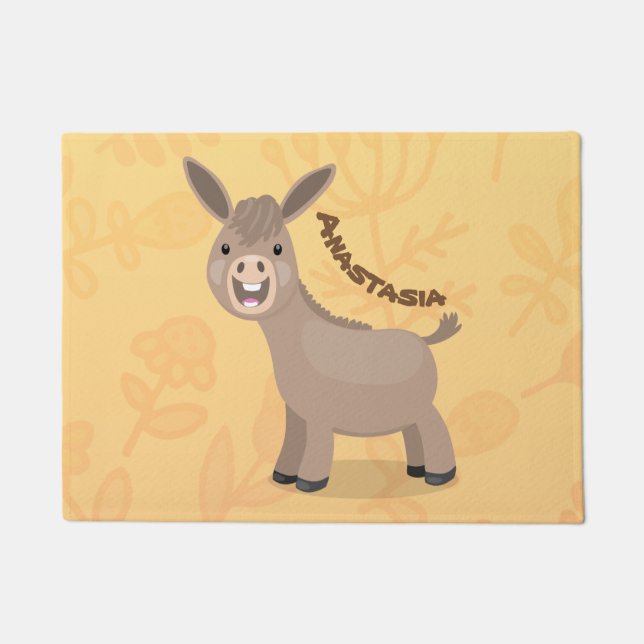 Cute happy miniature donkey cartoon deurmat (Voorkant)
