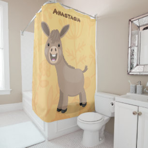 Cute happy miniature donkey cartoon douchegordijn