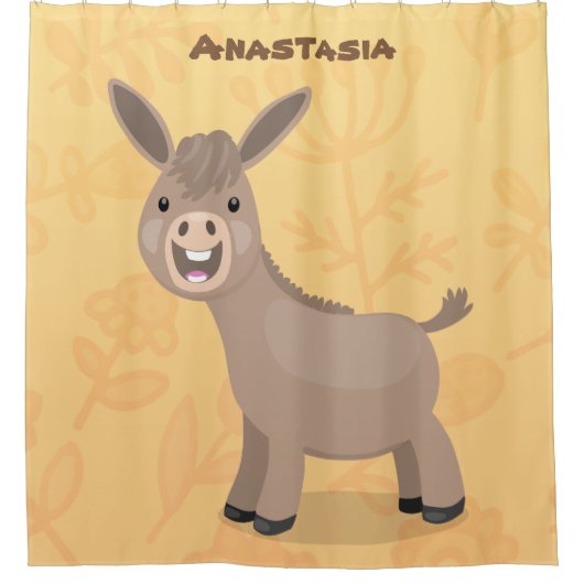 Cute happy miniature donkey cartoon douchegordijn (Voorkant)
