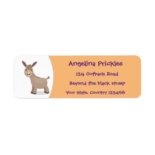 Cute happy miniature donkey cartoon etiket (Voorkant)