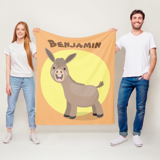 Cute happy miniature donkey cartoon fleece deken (In situ)