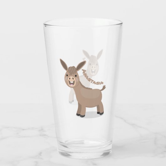 Cute happy miniature donkey cartoon glas (Achterkant)