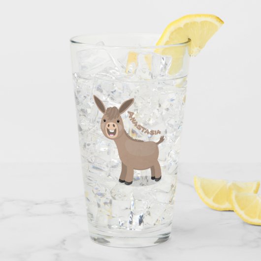 Cute happy miniature donkey cartoon glas (Achterkant ijs)