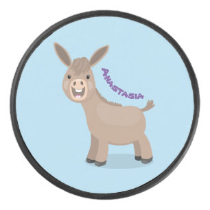 Cute happy miniature donkey cartoon hockey puck