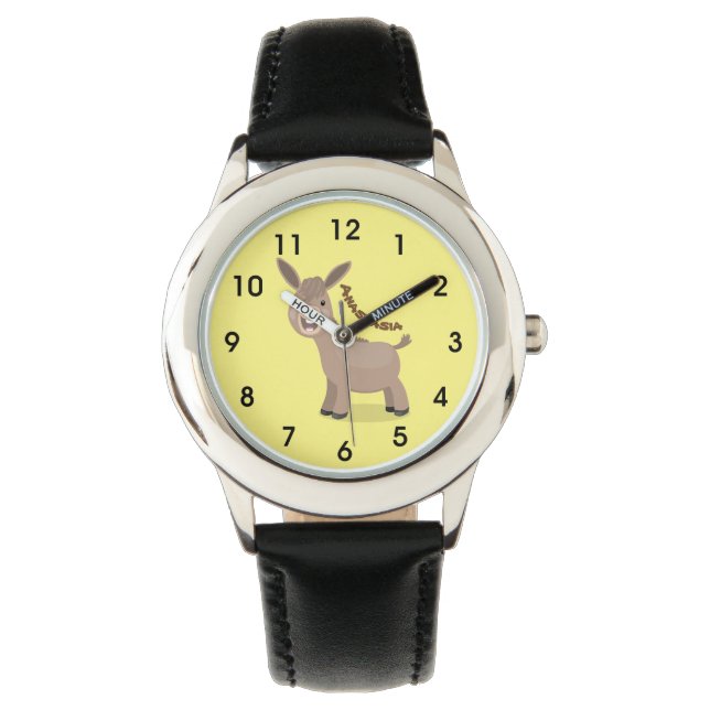 Cute happy miniature donkey cartoon horloge (Voorkant)