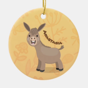 Cute happy miniature donkey cartoon keramisch ornament